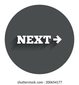 Arrow sign icon. Next button. Navigation symbol. Circle flat button with shadow. Modern UI website navigation. Vector