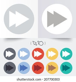 Arrow sign icon. Next button. Navigation symbol. Round 12 circle buttons. Shadow. Hand cursor pointer. Vector