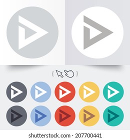 Arrow sign icon. Next button. Navigation symbol. Round 12 circle buttons. Shadow. Hand cursor pointer. Vector