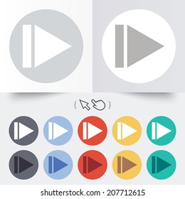 Arrow sign icon. Next button. Navigation symbol. Round 12 circle buttons. Shadow. Hand cursor pointer. Vector