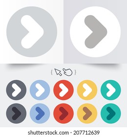 Arrow sign icon. Next button. Navigation symbol. Round 12 circle buttons. Shadow. Hand cursor pointer. Vector