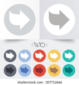 Arrow sign icon. Next button. Navigation symbol. Round 12 circle buttons. Shadow. Hand cursor pointer. Vector