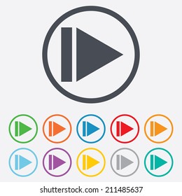 Arrow sign icon. Next button. Navigation symbol. Round circle buttons with frame. Vector