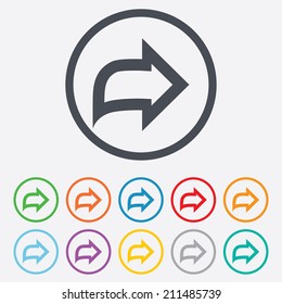Arrow sign icon. Next button. Navigation symbol. Round circle buttons with frame. Vector