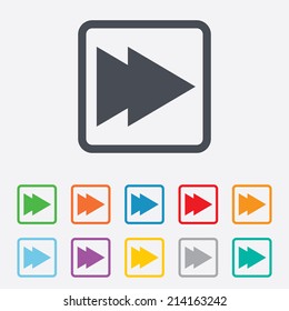 Arrow sign icon. Next button. Navigation symbol. Round squares buttons with frame. Vector