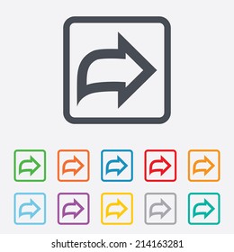 Arrow sign icon. Next button. Navigation symbol. Round squares buttons with frame. Vector