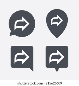 Arrow sign icon. Next button. Navigation symbol. Map pointers information buttons. Speech bubbles with icons. Vector
