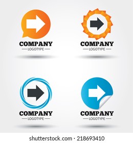 Arrow sign icon. Next button. Navigation symbol. Business abstract circle logos. Icon in speech bubble, wreath. Vector