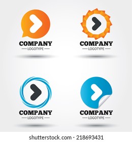 Arrow sign icon. Next button. Navigation symbol. Business abstract circle logos. Icon in speech bubble, wreath. Vector