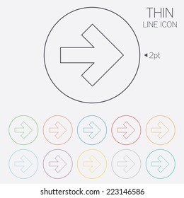 Arrow sign icon. Next button. Navigation symbol. Thin line circle web icons with outline. Vector