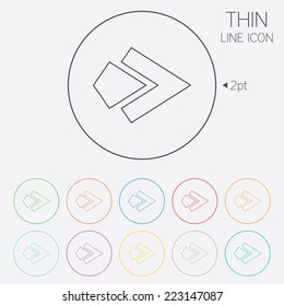 Arrow sign icon. Next button. Navigation symbol. Thin line circle web icons with outline. Vector