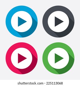 Arrow sign icon. Next button. Navigation symbol. Circle buttons with long shadow. 4 icons set. Vector