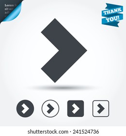 Arrow sign icon. Next button. Navigation symbol. Circle and square buttons. Flat design set. Thank you ribbon. Vector