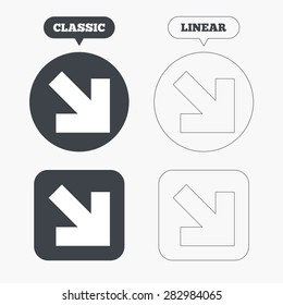 Arrow sign icon. Next button. Navigation symbol. Classic and line web buttons. Circles and squares. Vector