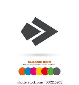 Arrow sign icon. Next button. Navigation symbol. Classic flat icon. Colored circles. Vector