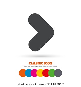 Arrow sign icon. Next button. Navigation symbol. Classic flat icon. Colored circles. Vector