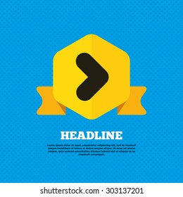 Arrow sign icon. Next button. Navigation symbol. Yellow label tag. Circles seamless pattern on back. Vector
