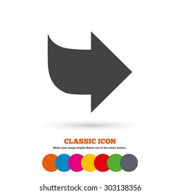 Arrow sign icon. Next button. Navigation symbol. Classic flat icon. Colored circles. Vector
