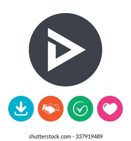 Arrow sign icon. Next button. Navigation symbol. Download arrow, handshake, tick and heart. Flat circle buttons.
