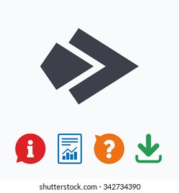 Arrow sign icon. Next button. Navigation symbol. Information think bubble, question mark, download and report.