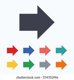 Arrow sign icon. Next button. Navigation symbol. Colored flat icons on white background.