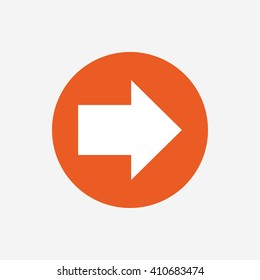 Arrow sign icon. Next button. Navigation symbol. Orange circle button with icon. Vector