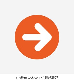 Arrow sign icon. Next button. Navigation symbol. Orange circle button with icon. Vector