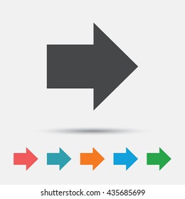 Arrow sign icon. Next button. Navigation symbol. Graphic element on white background. Colour clean flat arrow icons. Vector