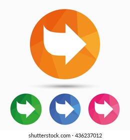 Arrow sign icon. Next button. Navigation symbol. Triangular low poly button with flat icon. Vector