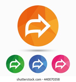 Arrow sign icon. Next button. Navigation symbol. Triangular low poly button with flat icon. Vector