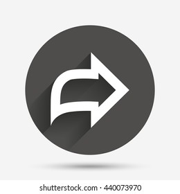 Arrow sign icon. Next button. Navigation symbol. Circle flat button with shadow. Vector