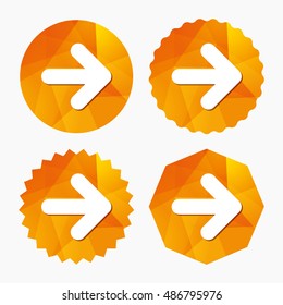 Arrow sign icon. Next button. Navigation symbol. Triangular low poly buttons with flat icon. Vector