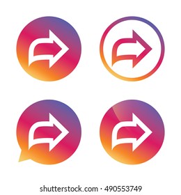 Arrow sign icon. Next button. Navigation symbol. Gradient buttons with flat icon. Speech bubble sign. Vector