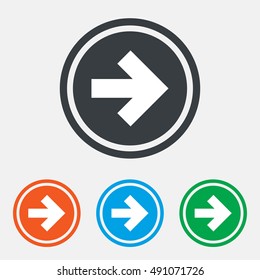 Arrow sign icon. Next button. Navigation symbol. Graphic design web element. Flat arrow symbol on the round button. Vector