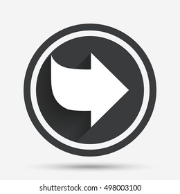 Arrow sign icon. Next button. Navigation symbol. Circle flat button with shadow and border. Vector