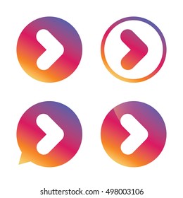 Arrow sign icon. Next button. Navigation symbol. Gradient buttons with flat icon. Speech bubble sign. Vector