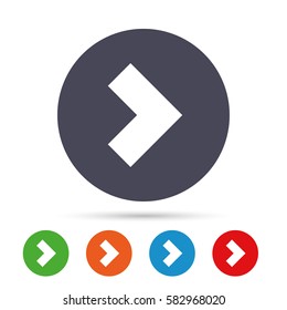 Arrow sign icon. Next button. Navigation symbol. Round colourful buttons with flat icons. Vector