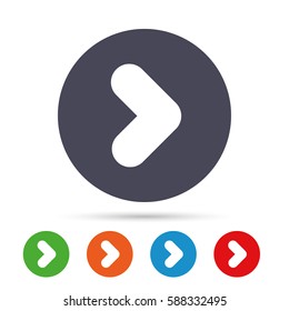Arrow sign icon. Next button. Navigation symbol. Round colourful buttons with flat icons. Vector