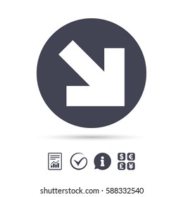 Arrow sign icon. Next button. Navigation symbol. Report document, information and check tick icons. Currency exchange. Vector