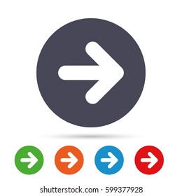 Arrow sign icon. Next button. Navigation symbol. Round colourful buttons with flat icons. Vector