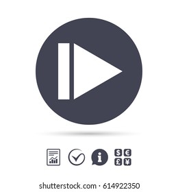 Arrow sign icon. Next button. Navigation symbol. Report document, information and check tick icons. Currency exchange. Vector
