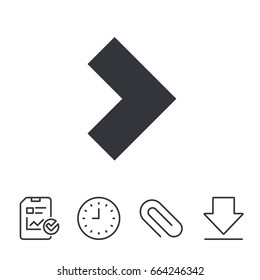 Arrow sign icon. Next button. Navigation symbol. Report, Time and Download line signs. Paper Clip linear icon. Vector