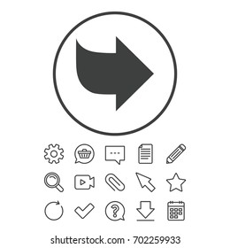 Arrow sign icon. Next button. Navigation symbol. Document, Chat and Paper clip line signs. Question, Pencil and Calendar line icons. Star, Download and Shopping cart. Vector