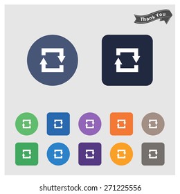 Arrow sign icon. Refresh button. Reload symbol. sync Icon Set. Flat Icons. Vector Arrows Set in Circles & rectangular Isolated on different Background