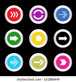 Arrow sign icon set in circle shape internet button on black background. EPS10 vector illustration web elements
