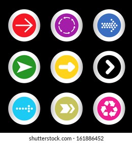 Arrow sign icon set in circle shape internet button on black background. EPS10 vector illustration web elements