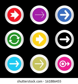 Arrow sign icon set in circle shape internet button on black background. EPS10 vector illustration web elements