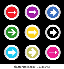 Arrow sign icon set in circle shape internet button on black background. EPS10 vector illustration web elements