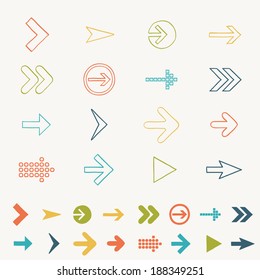 Arrow sign icon set doodle hand draw vector illustration of web design elements