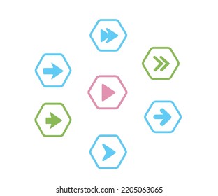Conjunto de iconos de signo de flecha.  botón de Internet sobre fondo blanco. Estilo contemporáneo